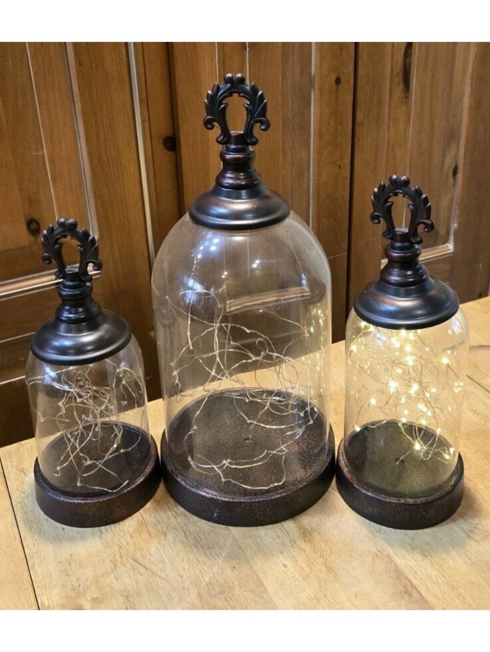 3 Modern Lantern String Lights Cloches Battery AA Powered 15"T & 11"T